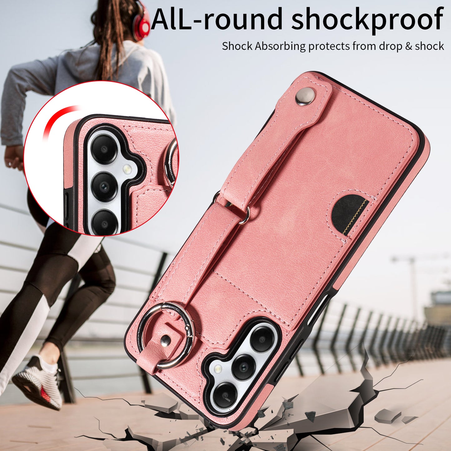 008 For Samsung Galaxy A05s 4G Case Calf Texture Leather+TPU Mobile Phone Cover - Pink