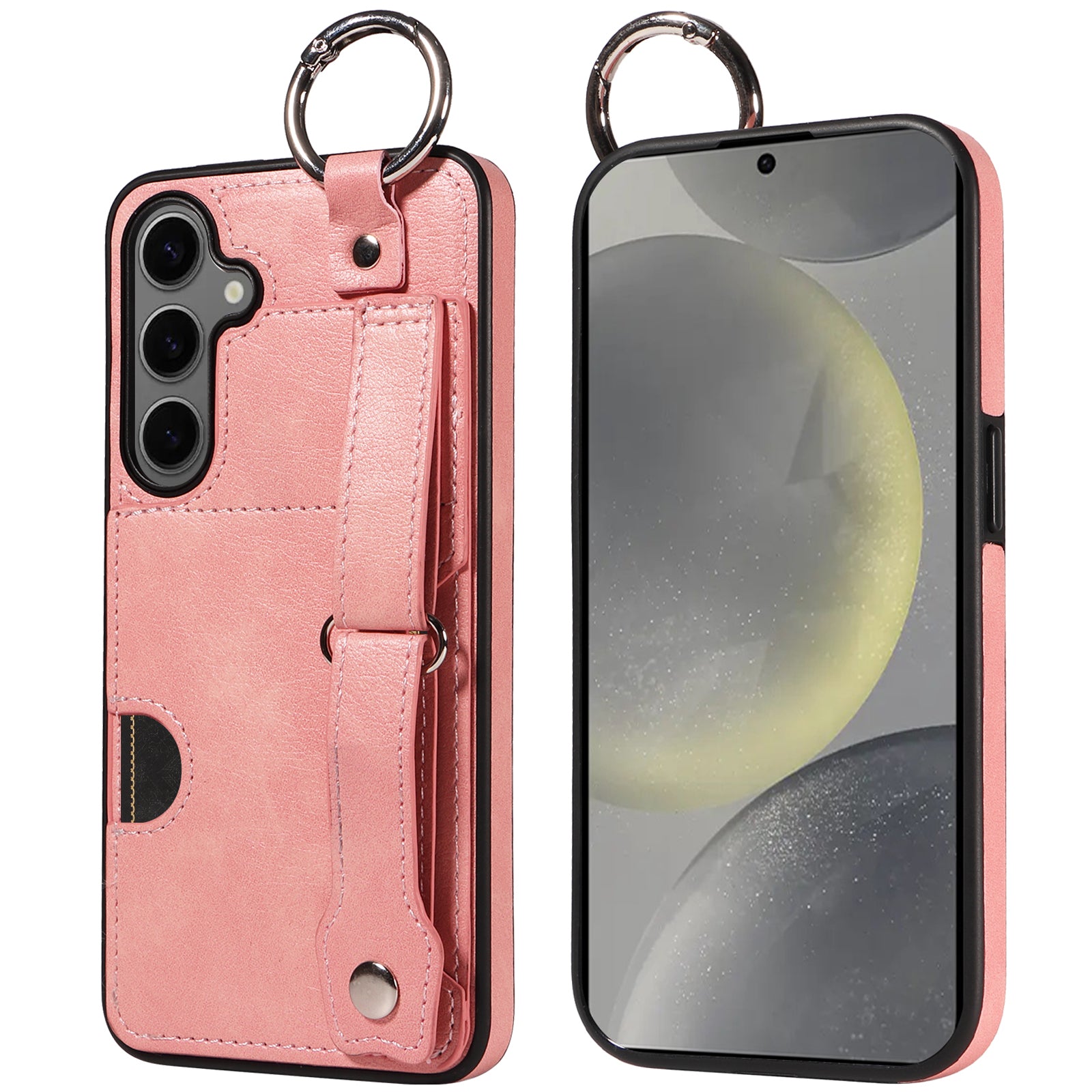 008 For Samsung Galaxy S24+ Case with Wristband Strap Leather+TPU Anti Drop Phone Cover - Pink