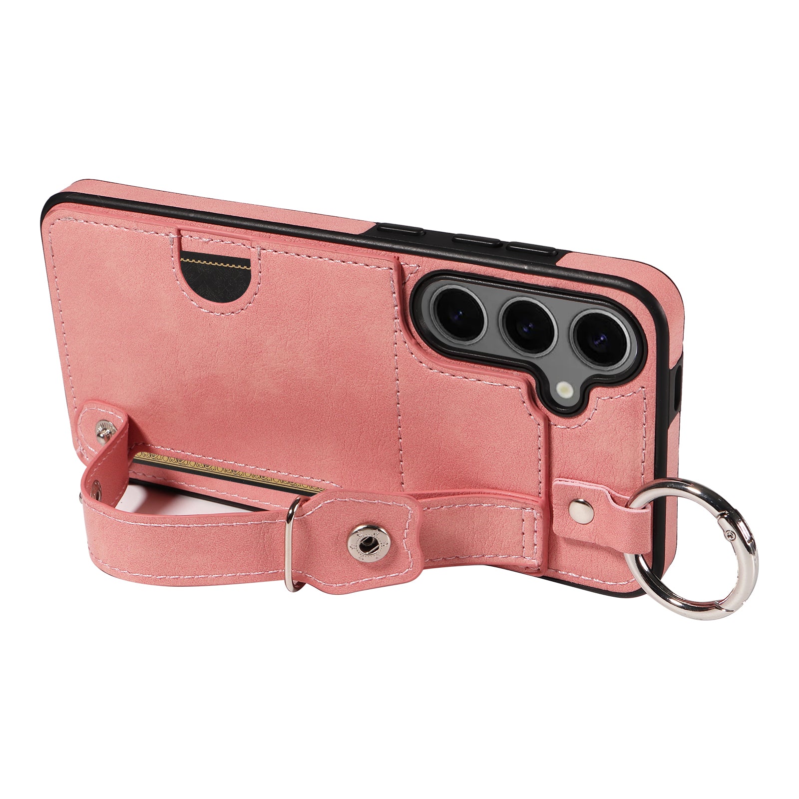 008 For Samsung Galaxy S24+ Case with Wristband Strap Leather+TPU Anti Drop Phone Cover - Pink