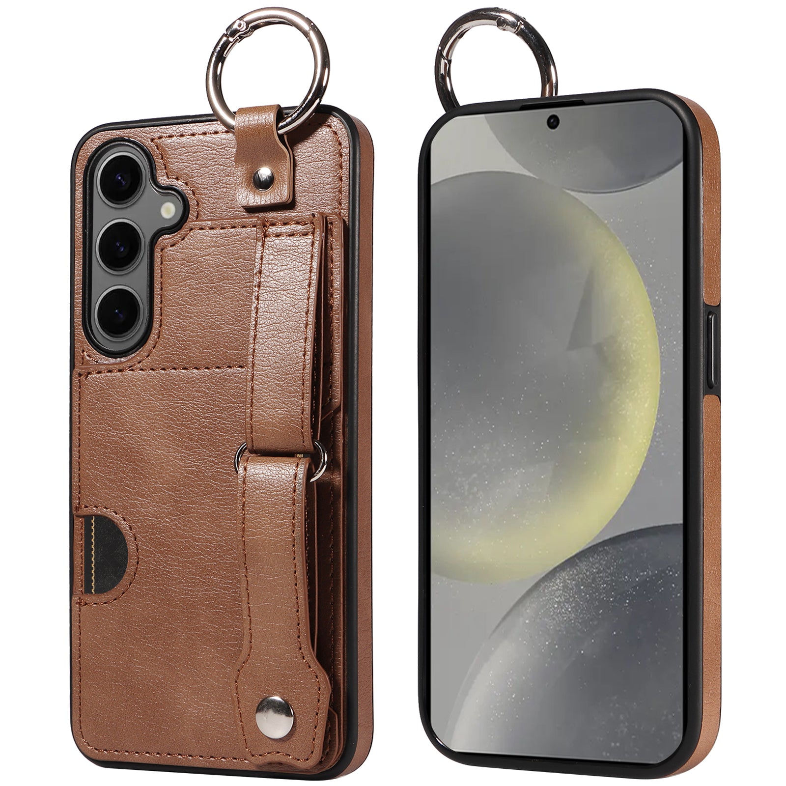 008 For Samsung Galaxy S24+ Case with Wristband Strap Leather+TPU Anti Drop Phone Cover - Brown