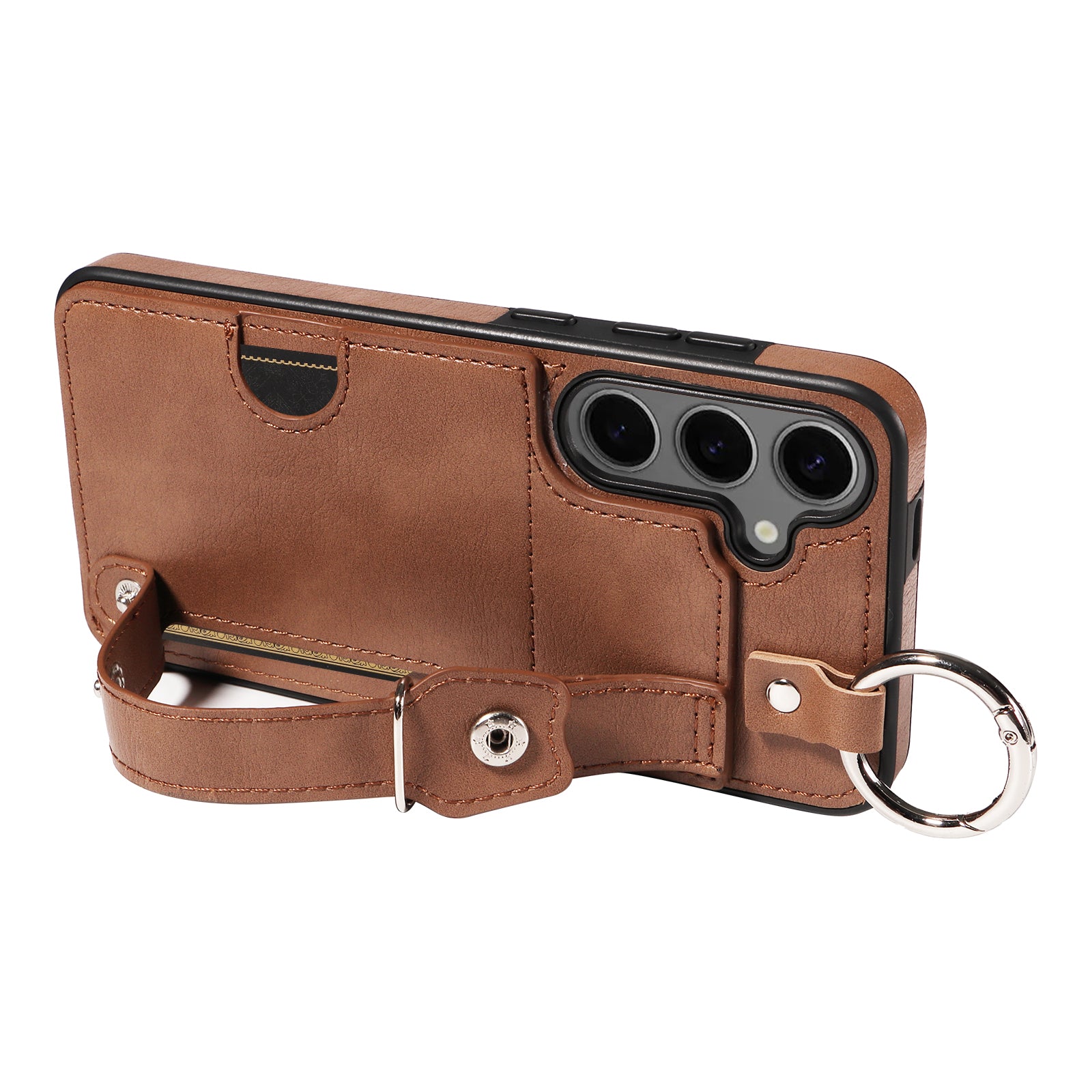 008 For Samsung Galaxy S24+ Case with Wristband Strap Leather+TPU Anti Drop Phone Cover - Brown