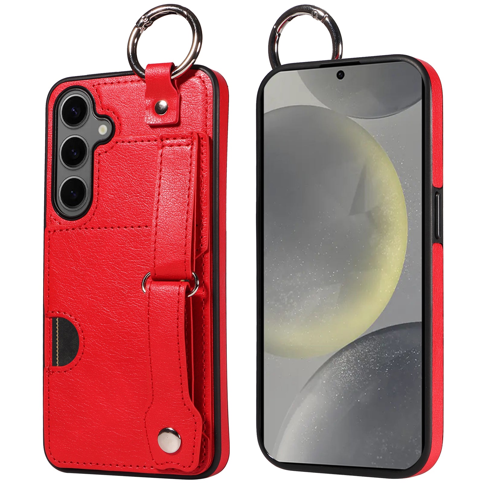 008 For Samsung Galaxy S24+ Case with Wristband Strap Leather+TPU Anti Drop Phone Cover - Red