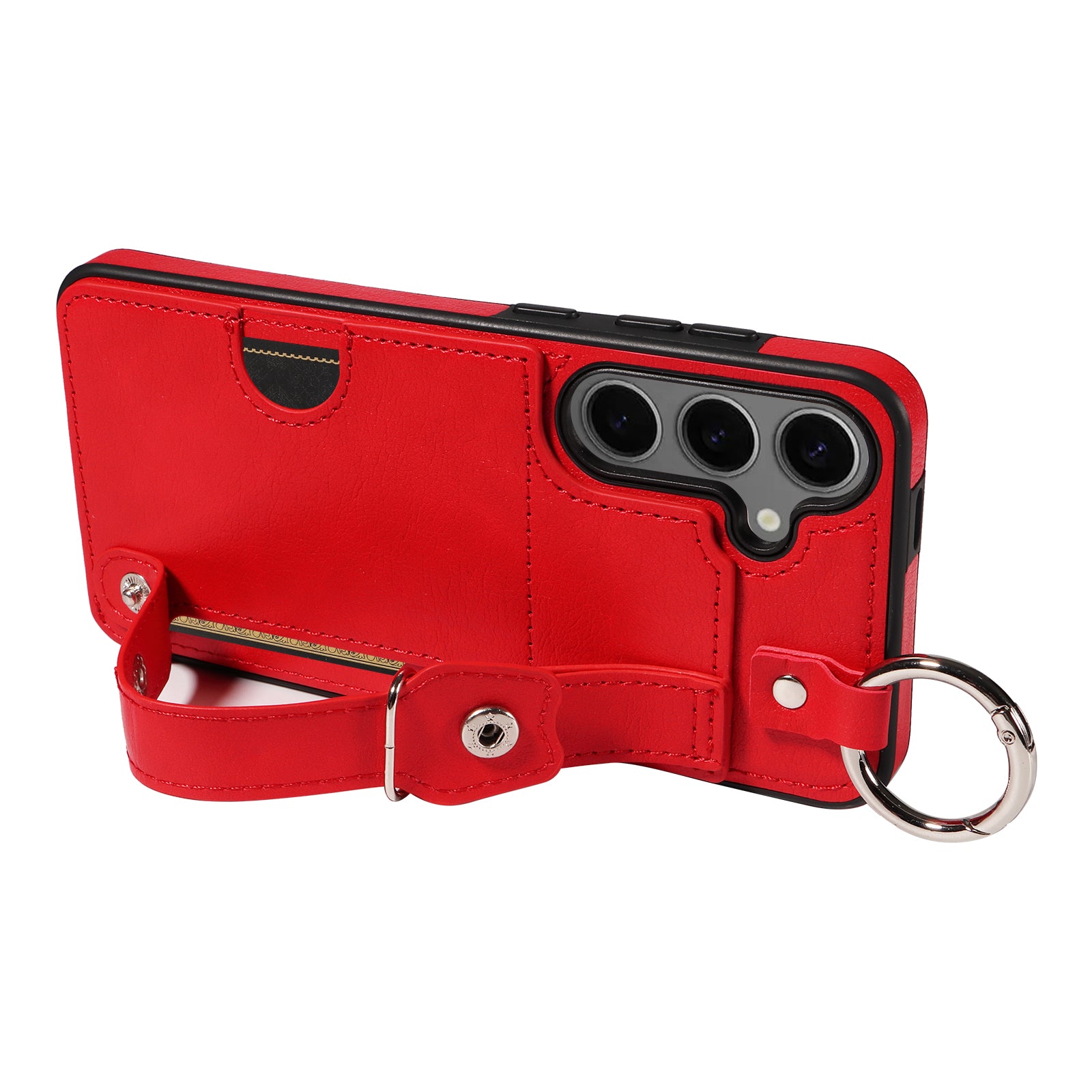 008 For Samsung Galaxy S24+ Case with Wristband Strap Leather+TPU Anti Drop Phone Cover - Red