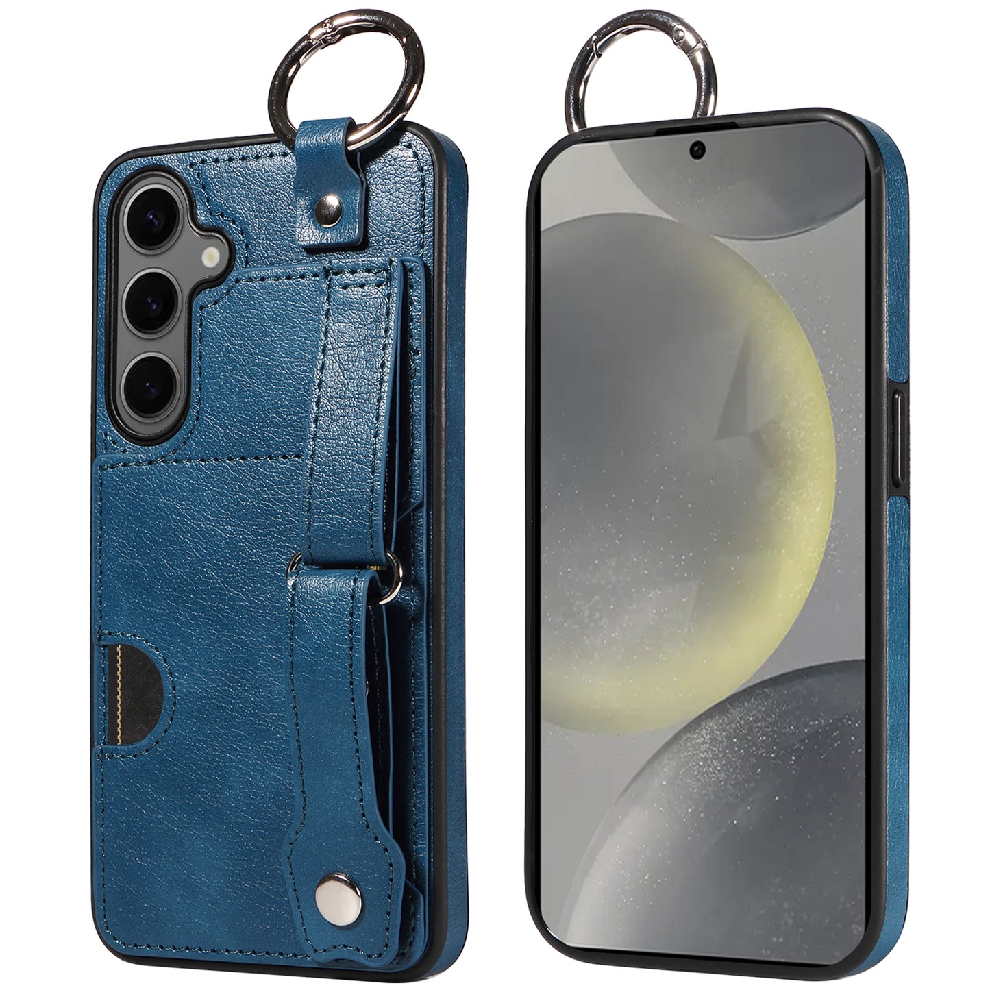 008 For Samsung Galaxy S24+ Case with Wristband Strap Leather+TPU Anti Drop Phone Cover - Blue
