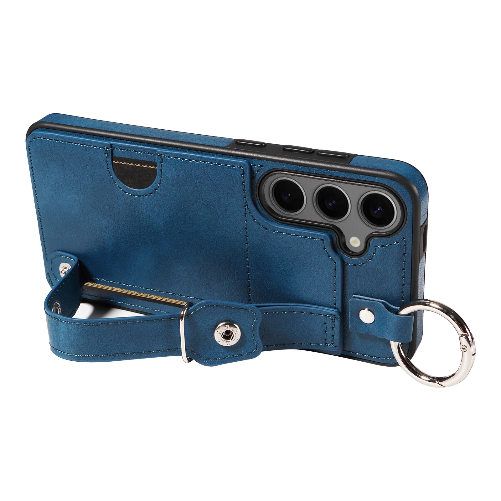 008 For Samsung Galaxy S24+ Case with Wristband Strap Leather+TPU Anti Drop Phone Cover - Blue