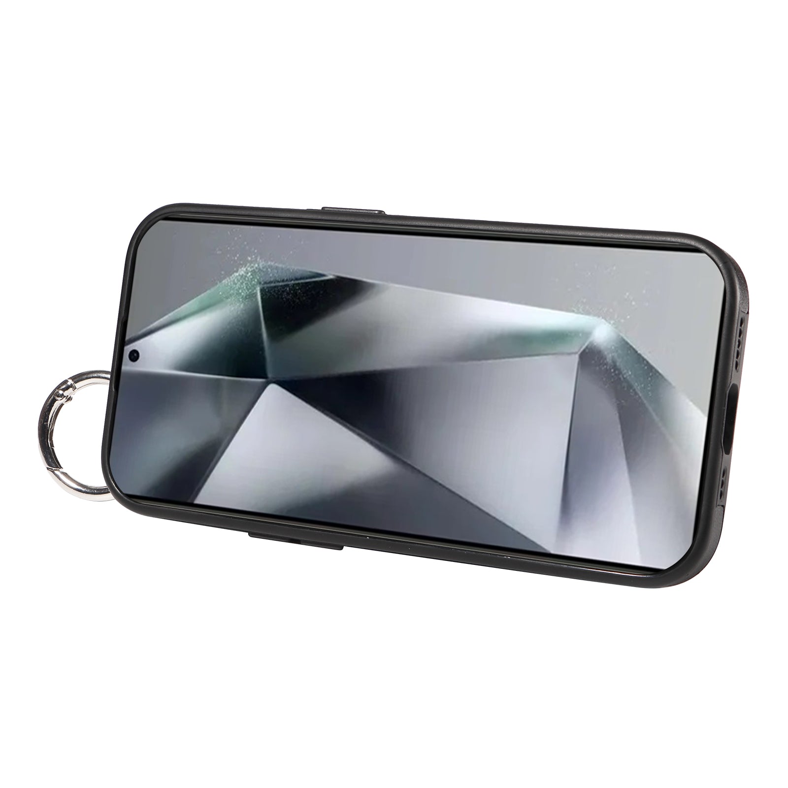 008 For Samsung Galaxy S24 Ultra Kickstand Case Leather TPU Phone Cover with Wrist Strap - Black