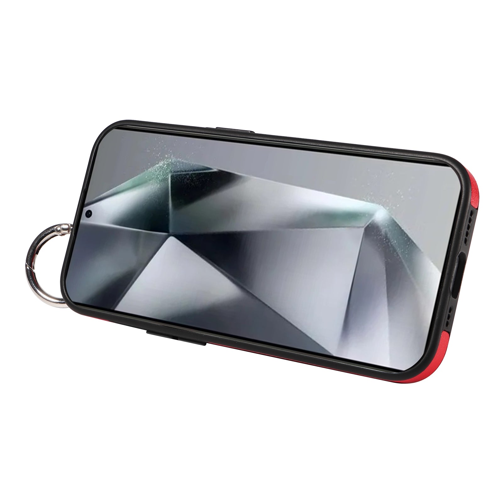 008 For Samsung Galaxy S24 Ultra Kickstand Case Leather TPU Phone Cover with Wrist Strap - Red