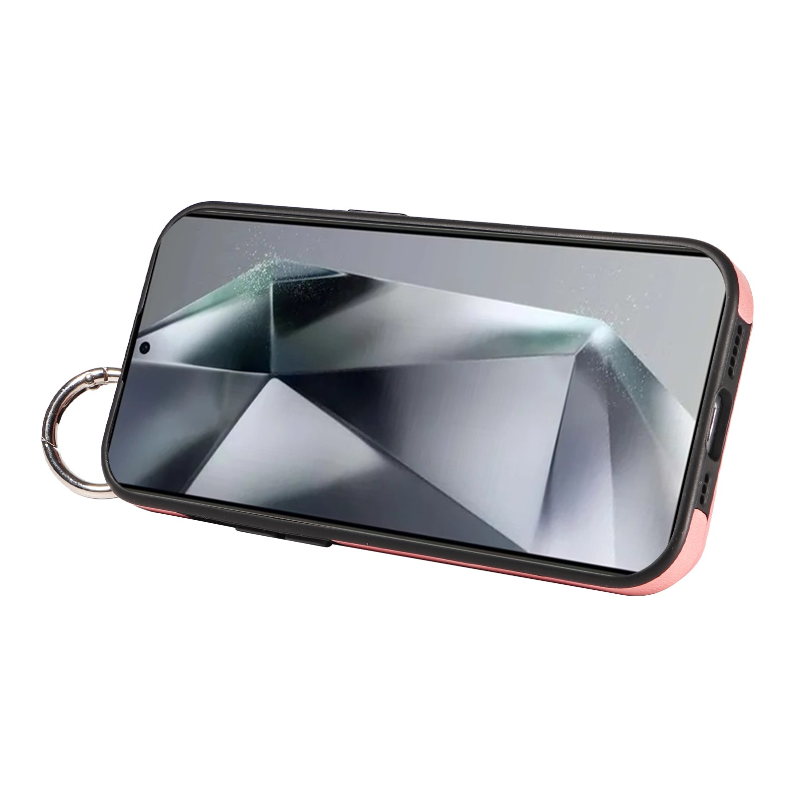 008 For Samsung Galaxy S24 Ultra Kickstand Case Leather TPU Phone Cover with Wrist Strap - Pink