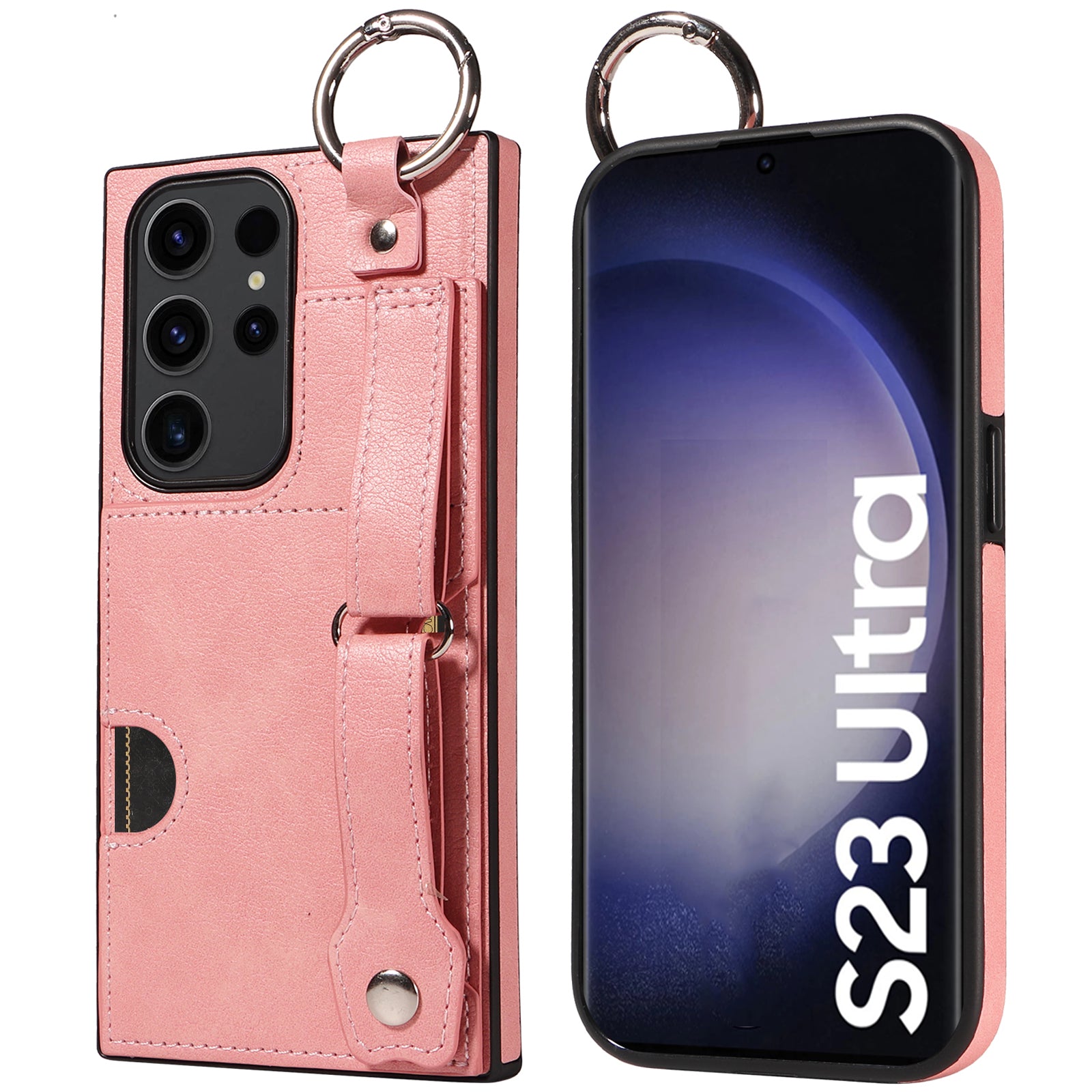 008 For Samsung Galaxy S23 Ultra Case Calf Texture Leather TPU Phone Cover with Kickstand - Pink