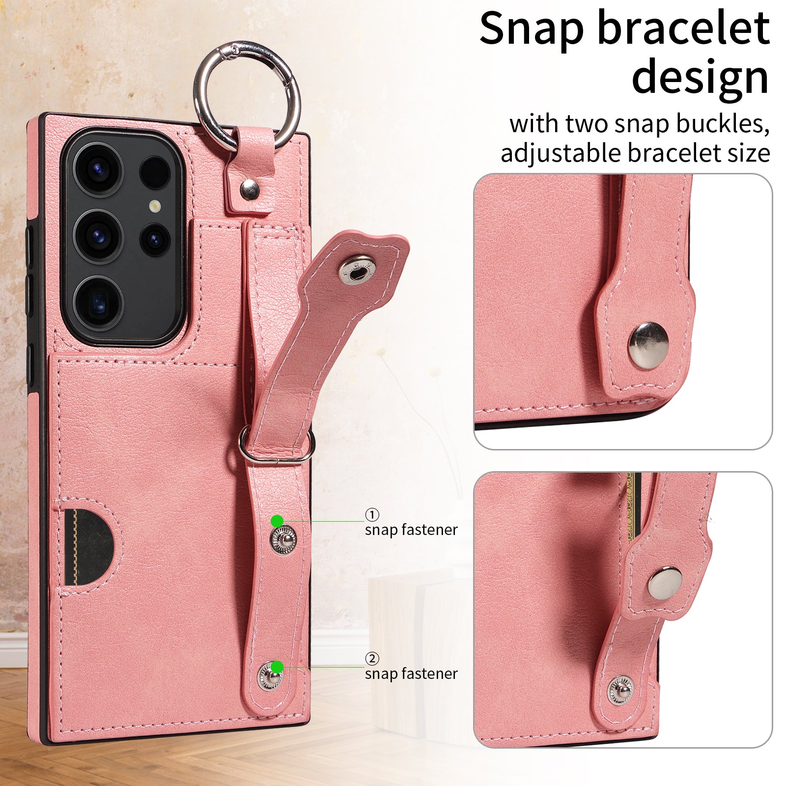 008 For Samsung Galaxy S23 Ultra Case Calf Texture Leather TPU Phone Cover with Kickstand - Pink