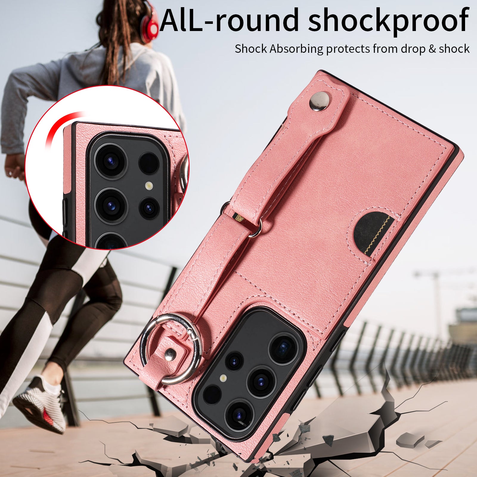 008 For Samsung Galaxy S23 Ultra Case Calf Texture Leather TPU Phone Cover with Kickstand - Pink