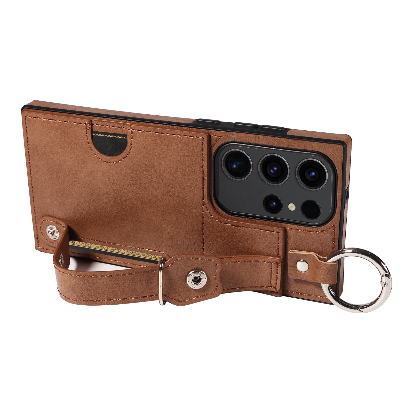008 For Samsung Galaxy S23 Ultra Case Calf Texture Leather TPU Phone Cover with Kickstand - Brown
