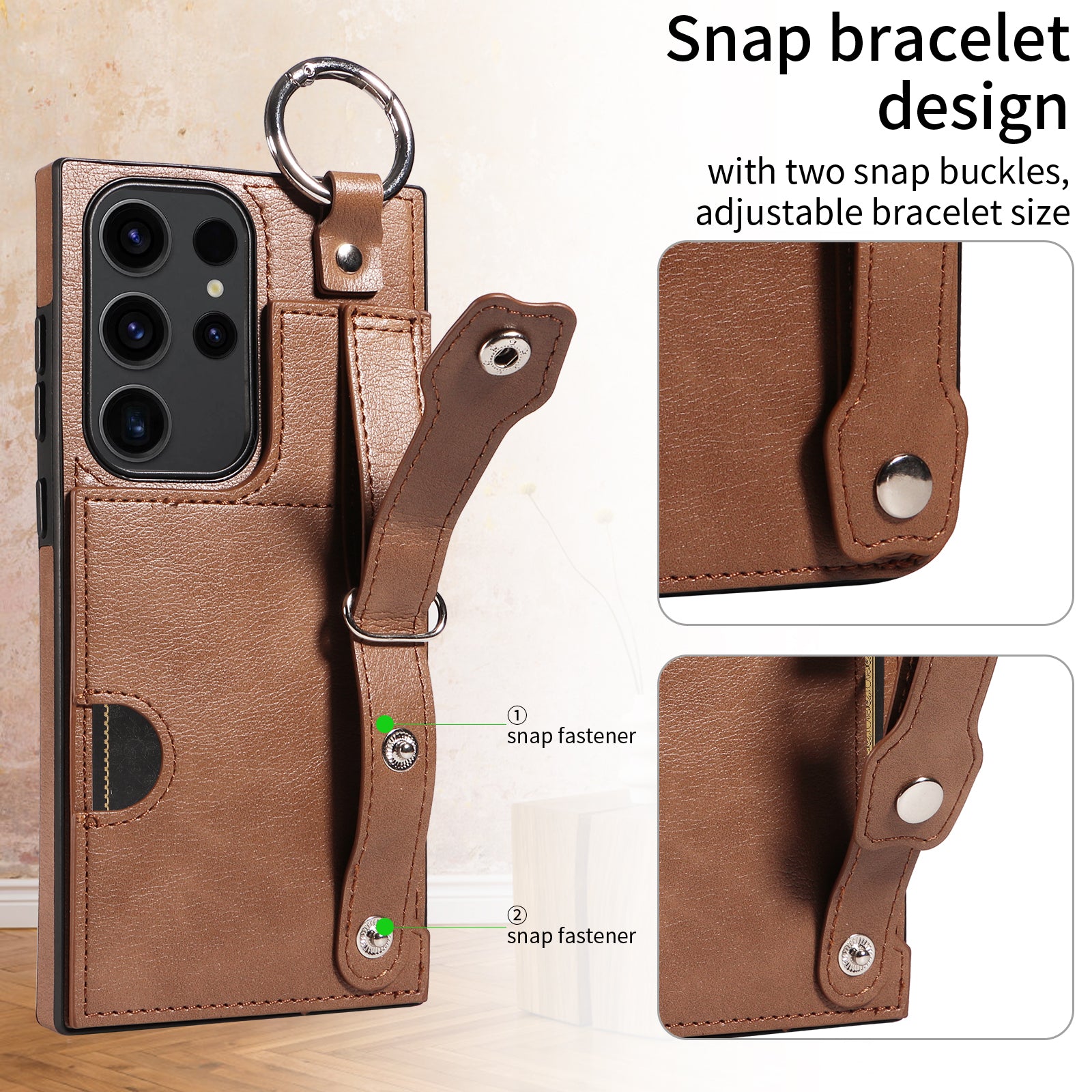 008 For Samsung Galaxy S23 Ultra Case Calf Texture Leather TPU Phone Cover with Kickstand - Brown