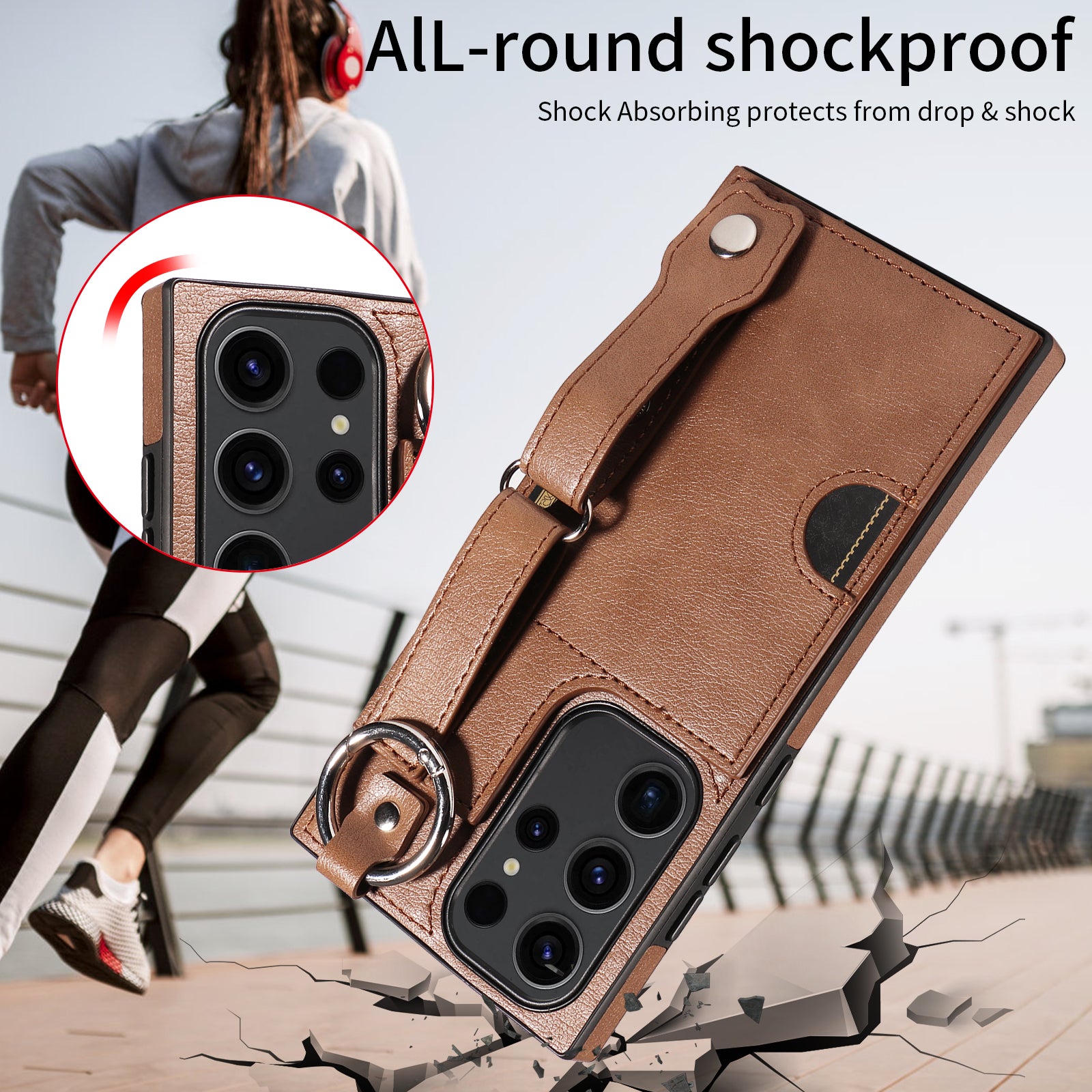 008 For Samsung Galaxy S23 Ultra Case Calf Texture Leather TPU Phone Cover with Kickstand - Brown