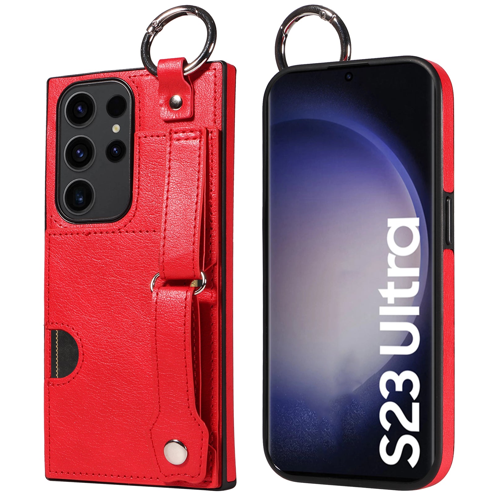 008 For Samsung Galaxy S23 Ultra Case Calf Texture Leather TPU Phone Cover with Kickstand - Red
