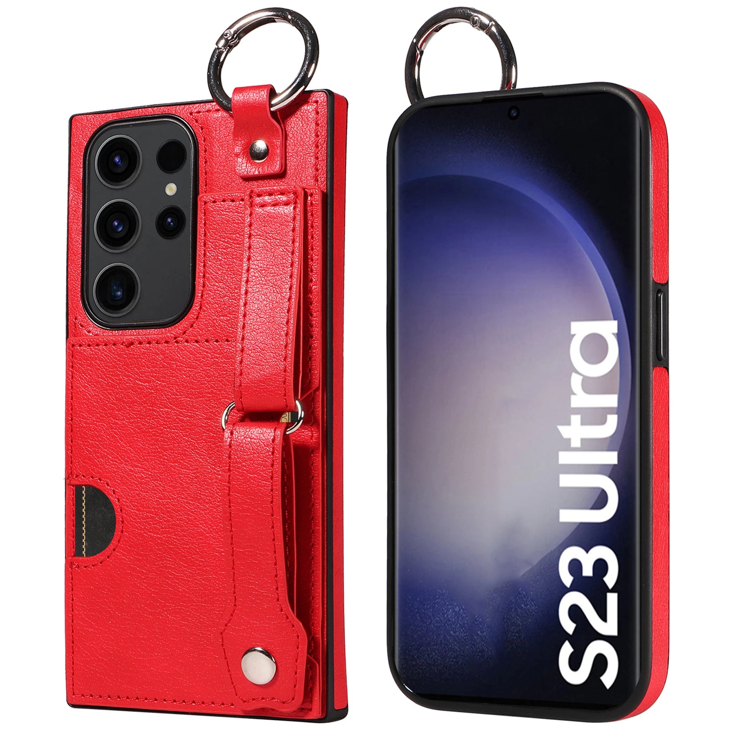 008 For Samsung Galaxy S23 Ultra Case Calf Texture Leather TPU Phone Cover with Kickstand - Red