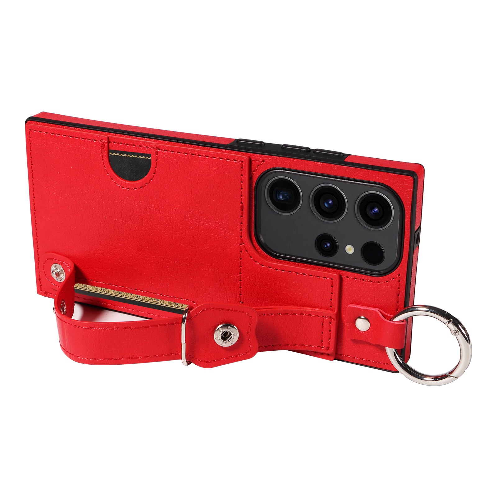 008 For Samsung Galaxy S23 Ultra Case Calf Texture Leather TPU Phone Cover with Kickstand - Red