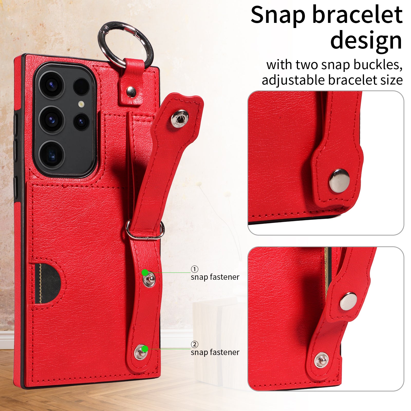 008 For Samsung Galaxy S23 Ultra Case Calf Texture Leather TPU Phone Cover with Kickstand - Red