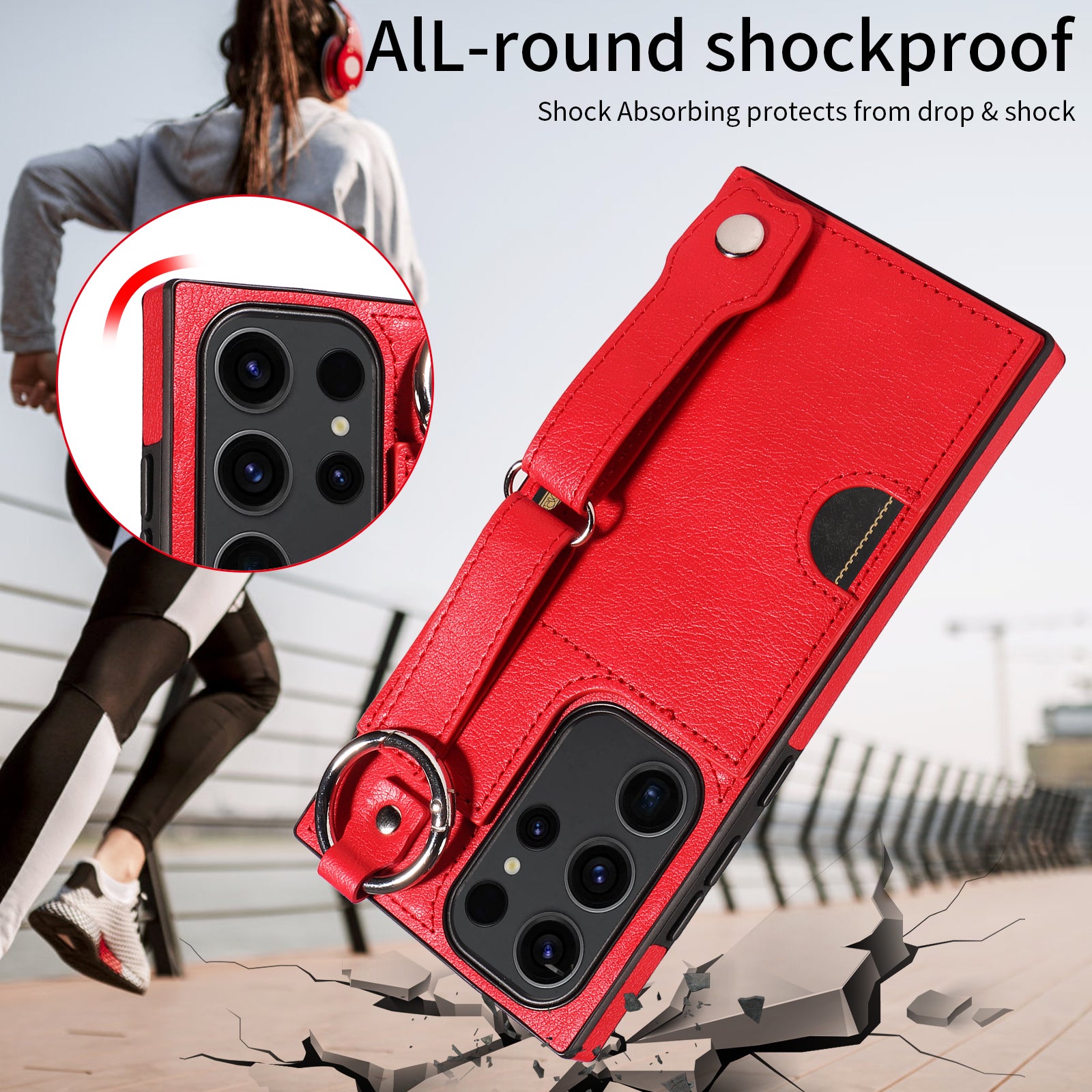 008 For Samsung Galaxy S23 Ultra Case Calf Texture Leather TPU Phone Cover with Kickstand - Red