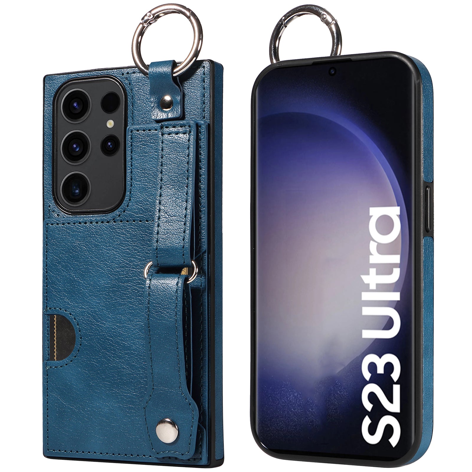 008 For Samsung Galaxy S23 Ultra Case Calf Texture Leather TPU Phone Cover with Kickstand - Blue