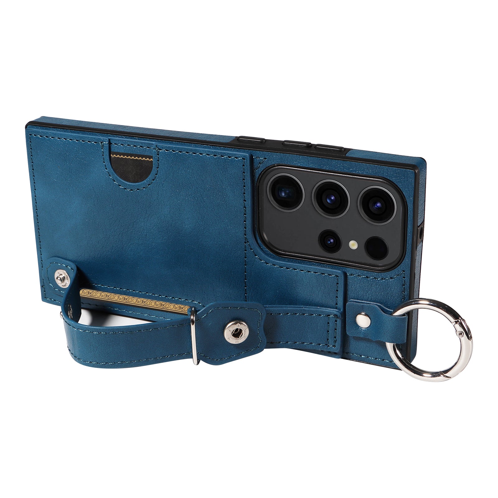 008 For Samsung Galaxy S23 Ultra Case Calf Texture Leather TPU Phone Cover with Kickstand - Blue