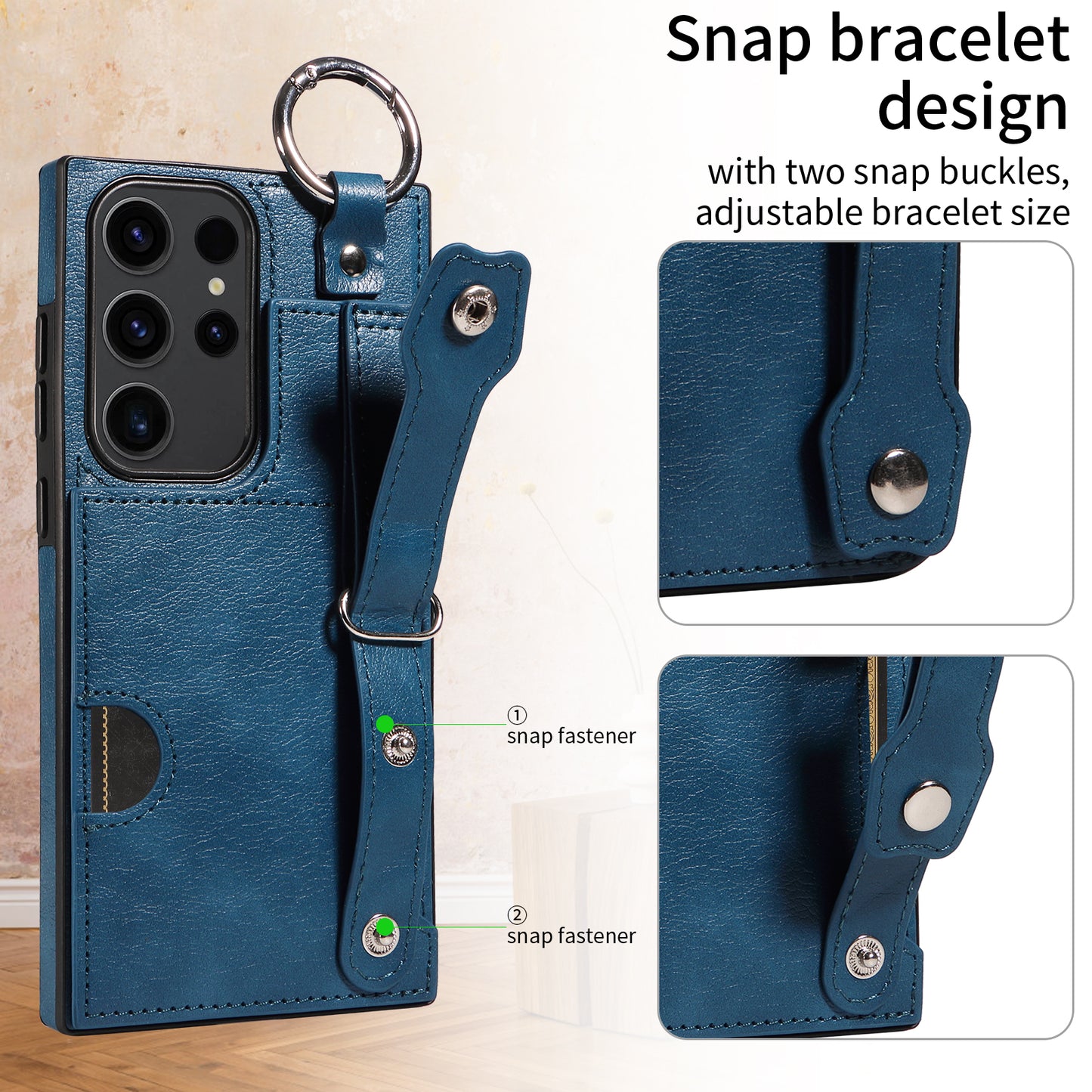 008 For Samsung Galaxy S23 Ultra Case Calf Texture Leather TPU Phone Cover with Kickstand - Blue
