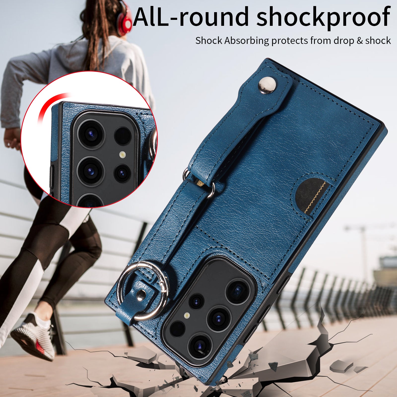 008 For Samsung Galaxy S23 Ultra Case Calf Texture Leather TPU Phone Cover with Kickstand - Blue