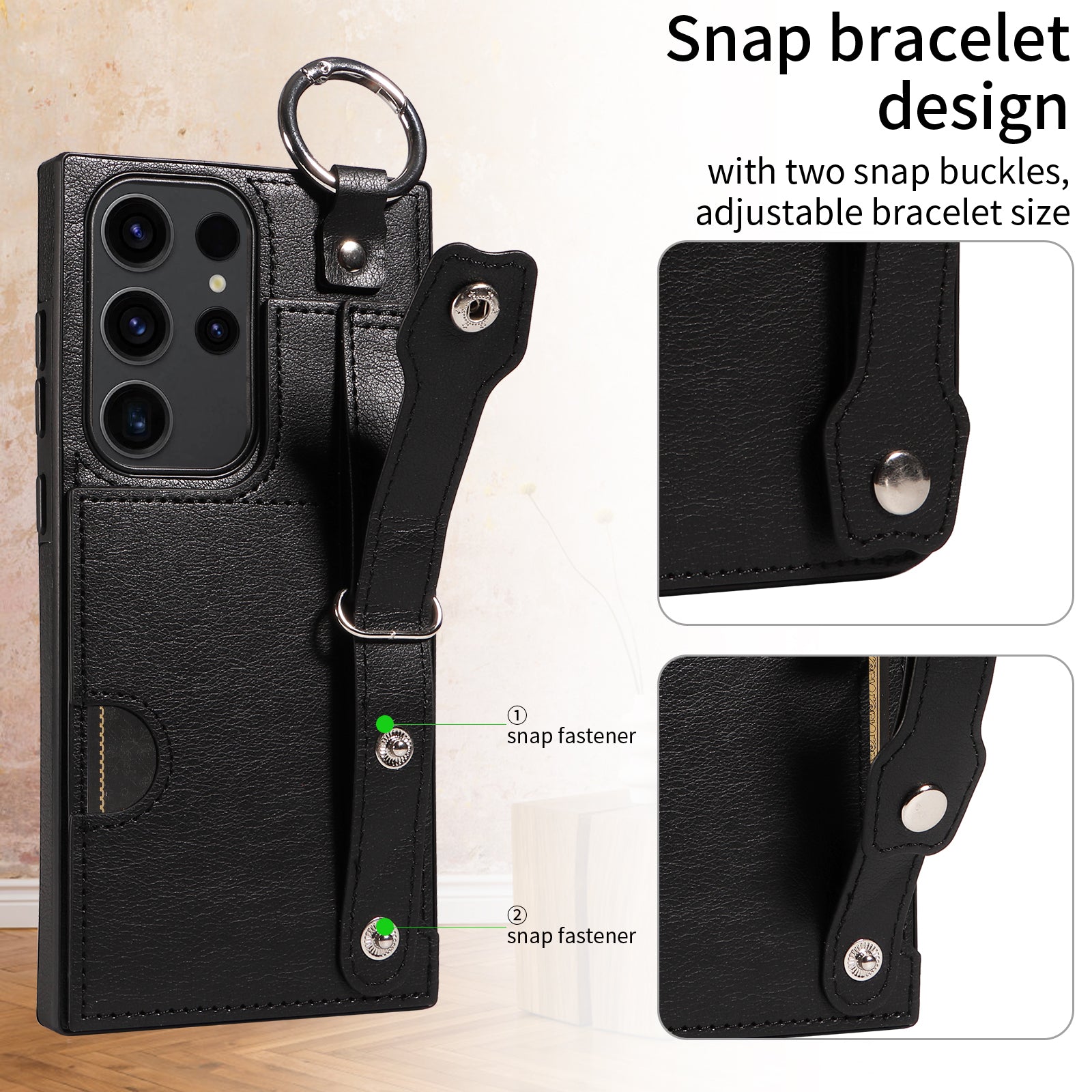 008 For Samsung Galaxy S23 Ultra Case Calf Texture Leather TPU Phone Cover with Kickstand - Black
