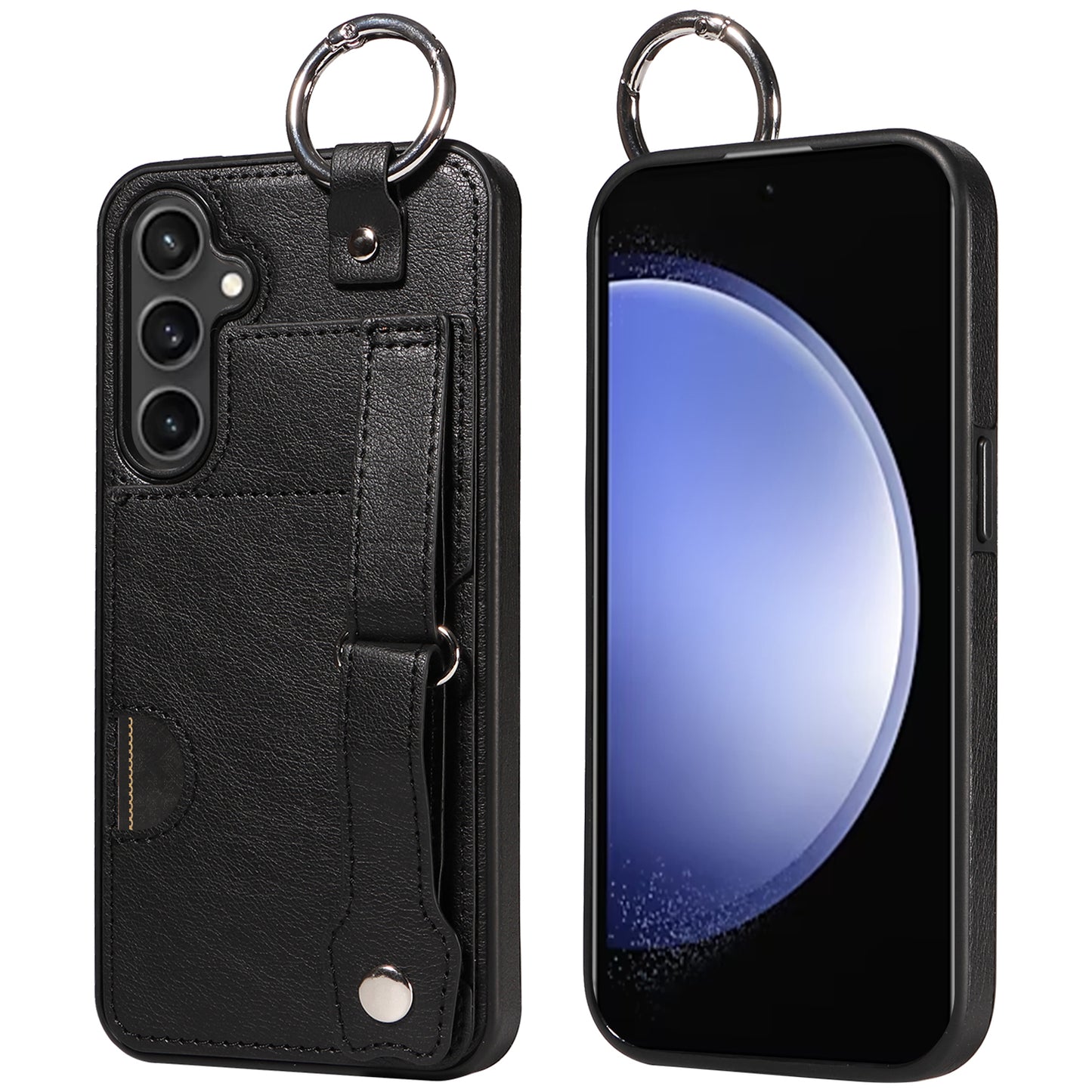 008 For Samsung Galaxy S23 FE Case Kickstand Card Slot Leather Coated TPU Phone Shell - Black