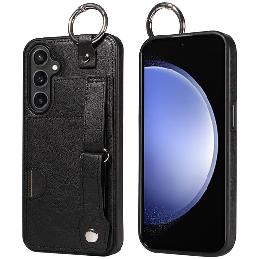 008 For Samsung Galaxy S23 FE Case Kickstand Card Slot Leather Coated TPU Phone Shell - Black