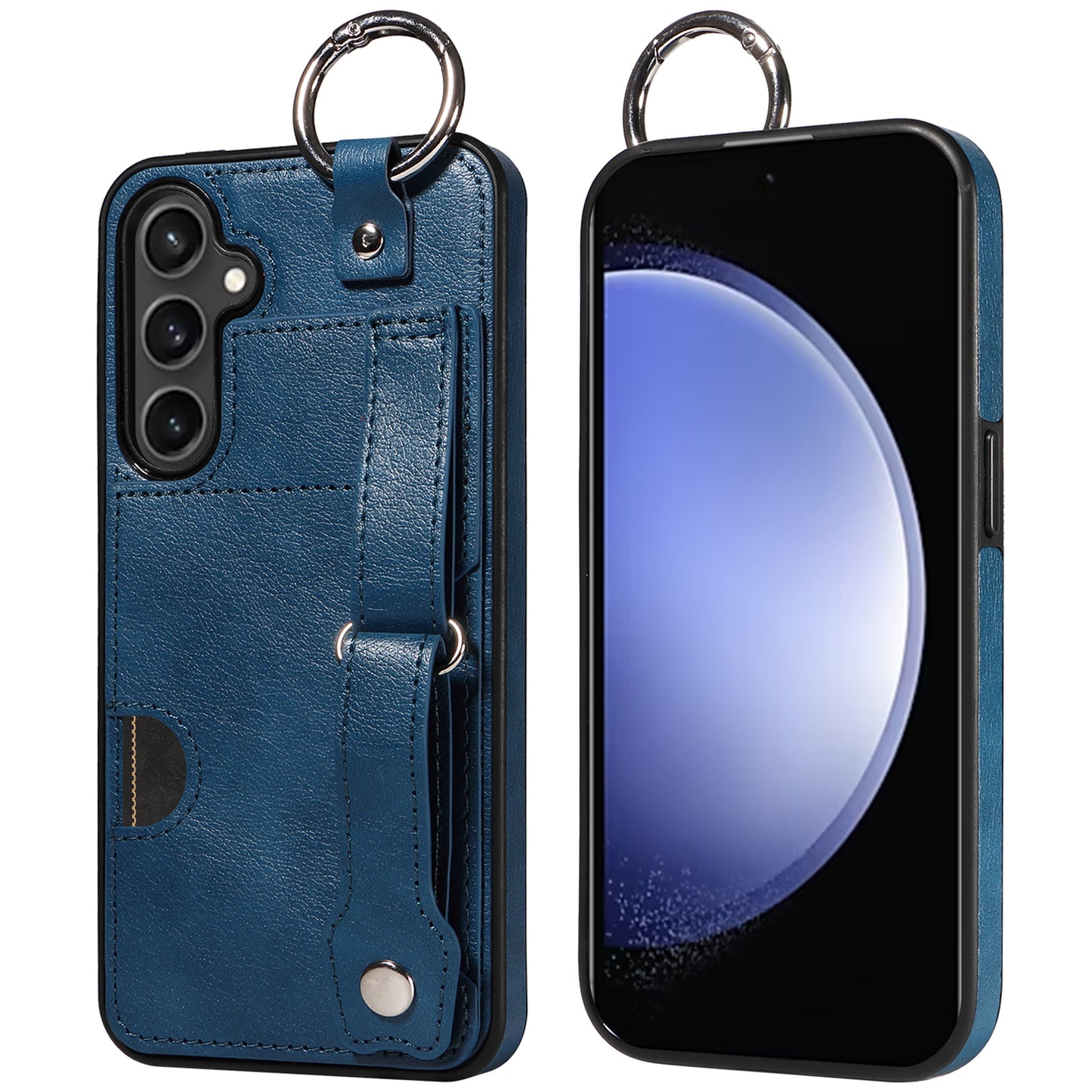 008 For Samsung Galaxy S23 FE Case Kickstand Card Slot Leather Coated TPU Phone Shell - Blue