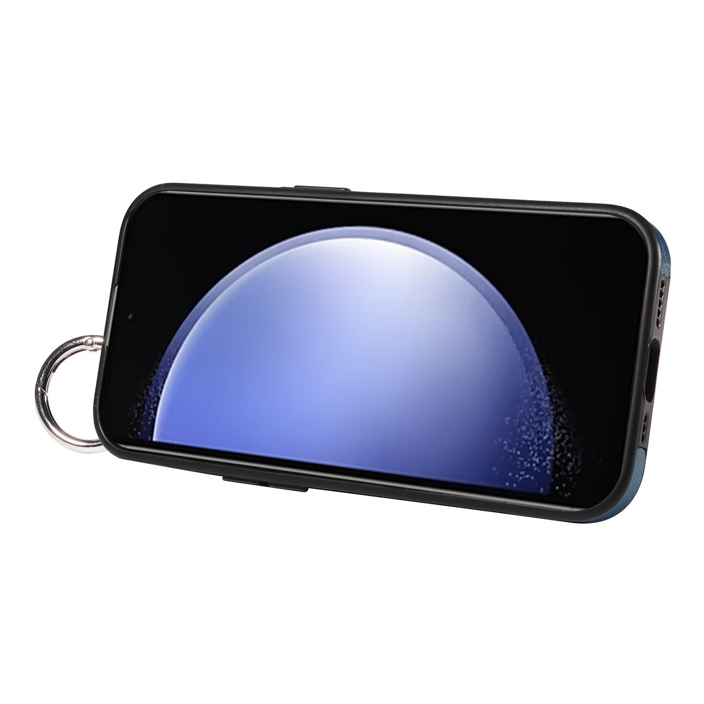 008 For Samsung Galaxy S23 FE Case Kickstand Card Slot Leather Coated TPU Phone Shell - Blue