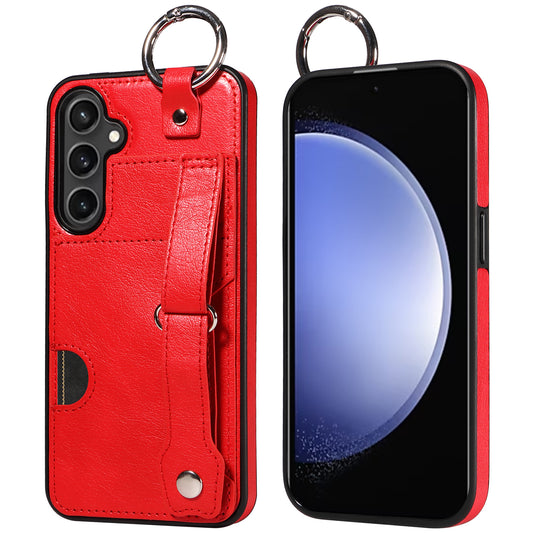 008 For Samsung Galaxy S23 FE Case Kickstand Card Slot Leather Coated TPU Phone Shell - Red