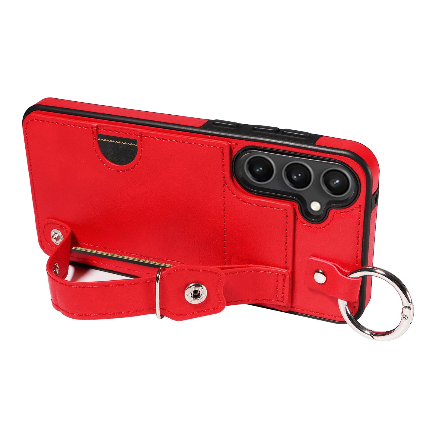 008 For Samsung Galaxy S23 FE Case Kickstand Card Slot Leather Coated TPU Phone Shell - Red