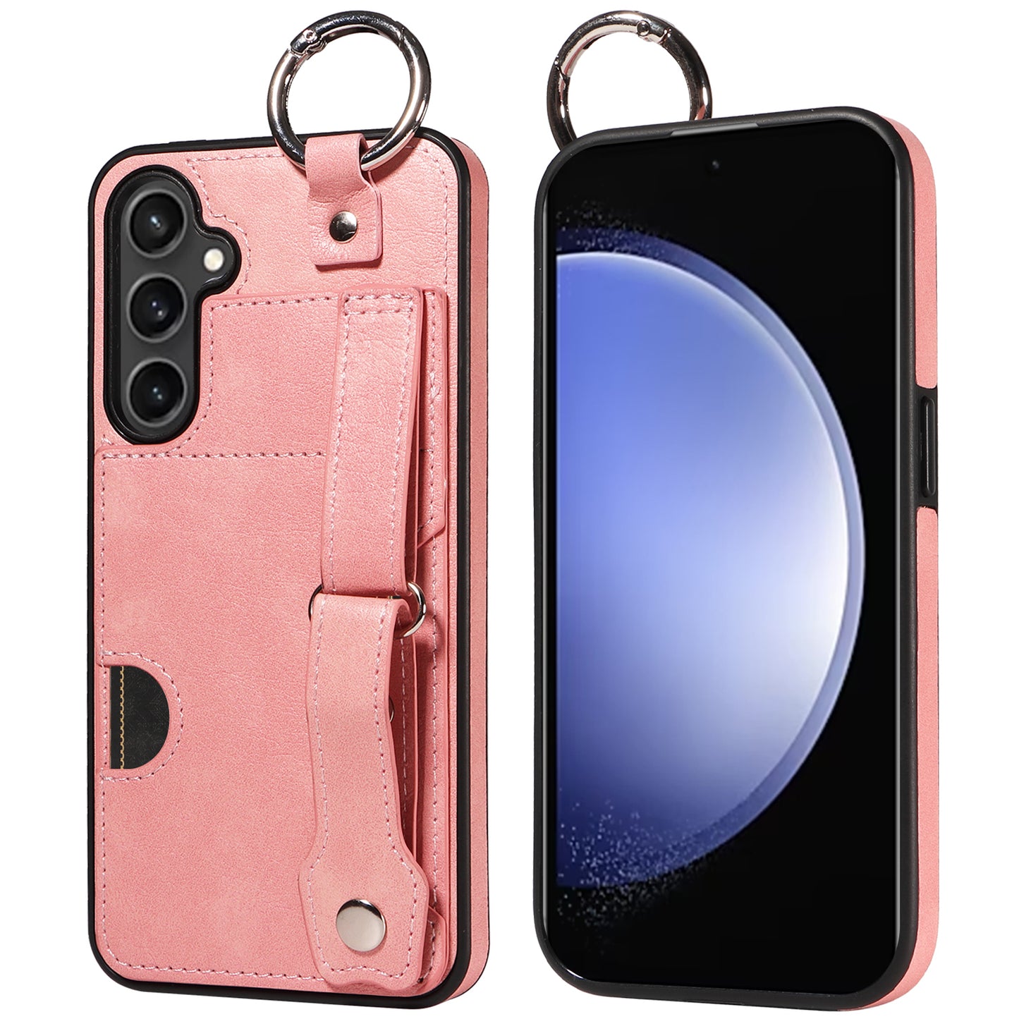 008 For Samsung Galaxy S23 FE Case Kickstand Card Slot Leather Coated TPU Phone Shell - Pink