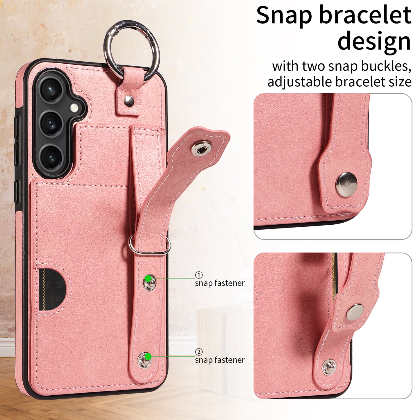 008 For Samsung Galaxy S23 FE Case Kickstand Card Slot Leather Coated TPU Phone Shell - Pink