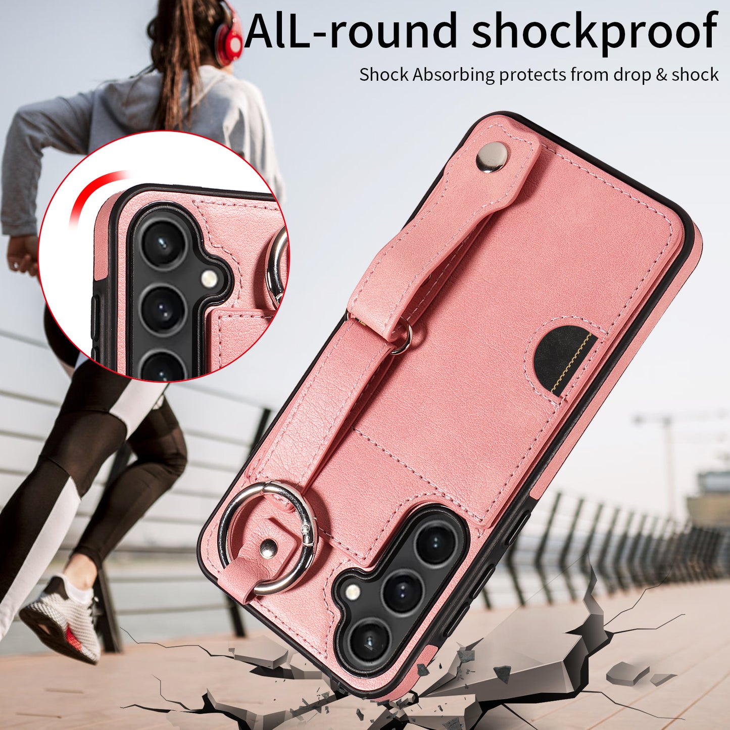008 For Samsung Galaxy S23 FE Case Kickstand Card Slot Leather Coated TPU Phone Shell - Pink