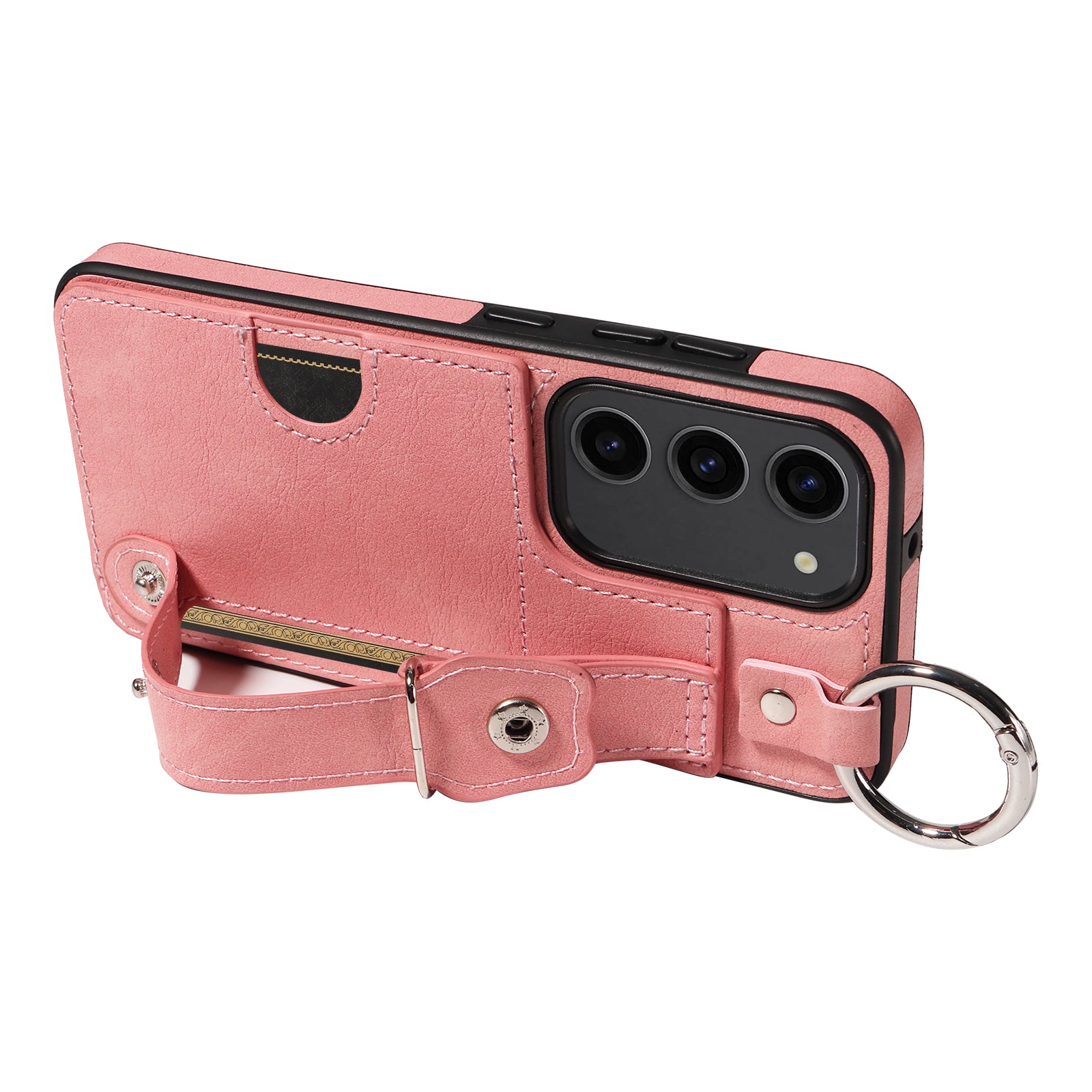 008 For Samsung Galaxy S23 Case Leather+TPU Protective Phone Cover with Ring Buckle - Pink