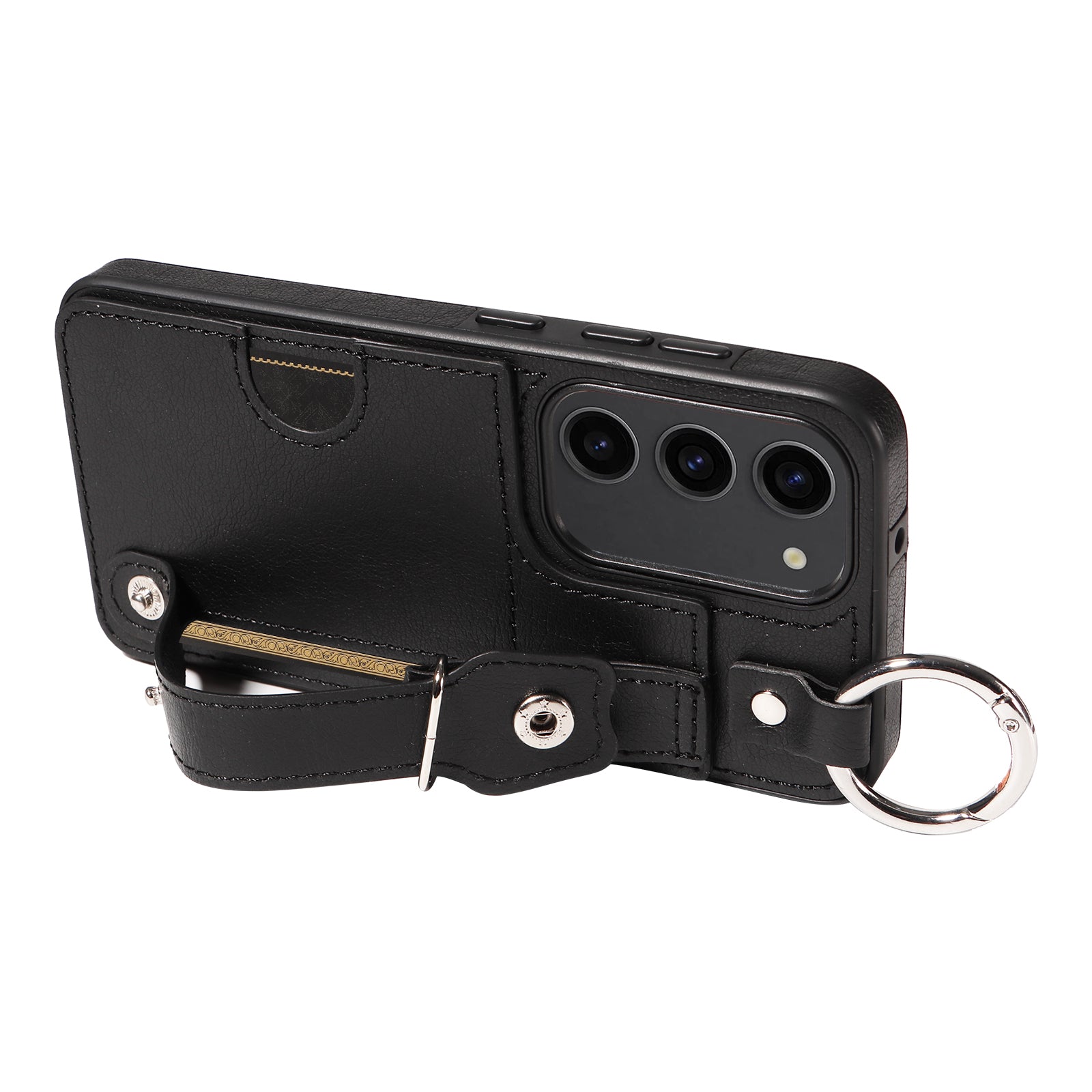 008 For Samsung Galaxy S23 Case Leather+TPU Protective Phone Cover with Ring Buckle - Black