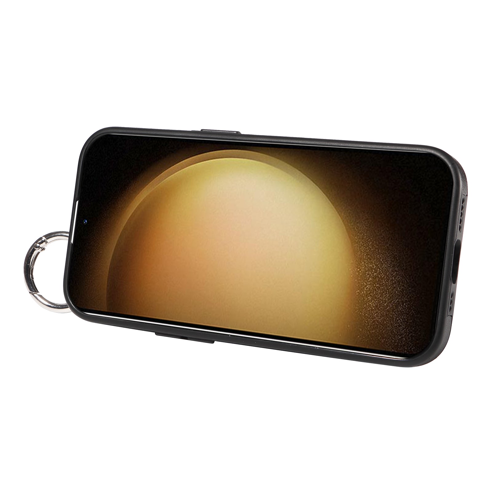 008 For Samsung Galaxy S23+ Kickstand Case Anti-Dorp PU+TPU Phone Cover with Ring Buckle - Black