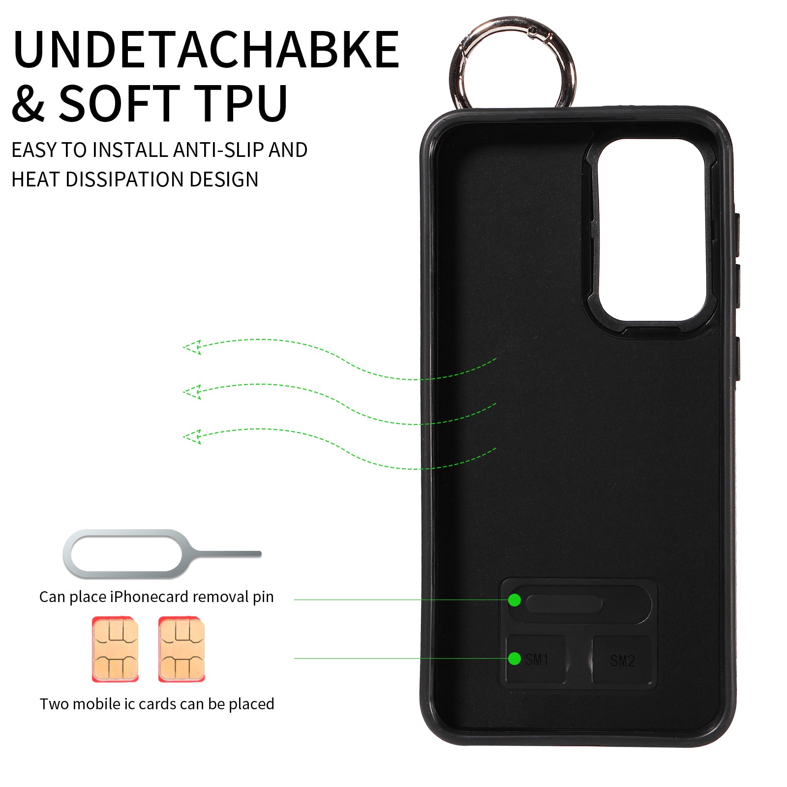 008 For Samsung Galaxy S23+ Kickstand Case Anti-Dorp PU+TPU Phone Cover with Ring Buckle - Black