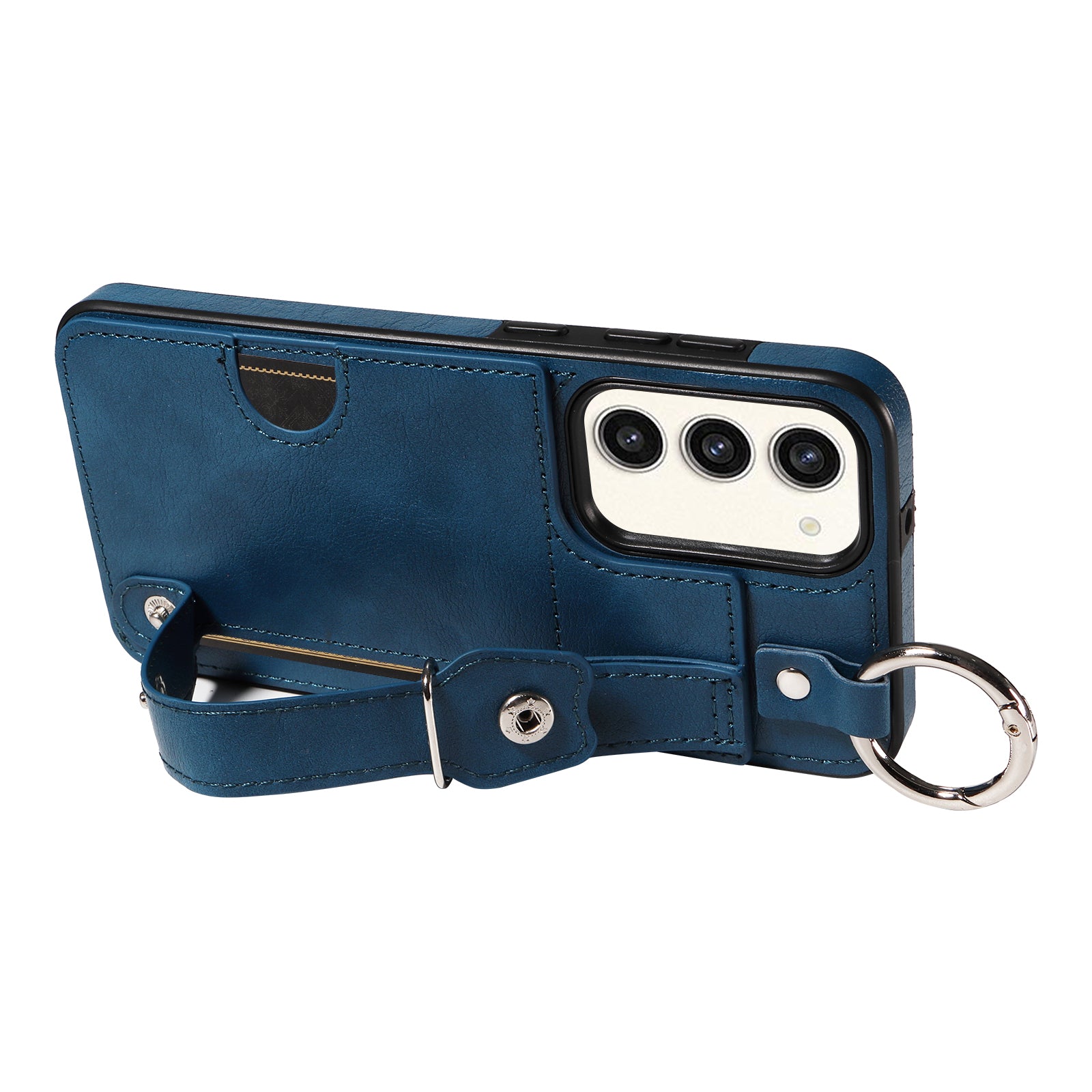 008 For Samsung Galaxy S23+ Kickstand Case Anti-Dorp PU+TPU Phone Cover with Ring Buckle - Blue