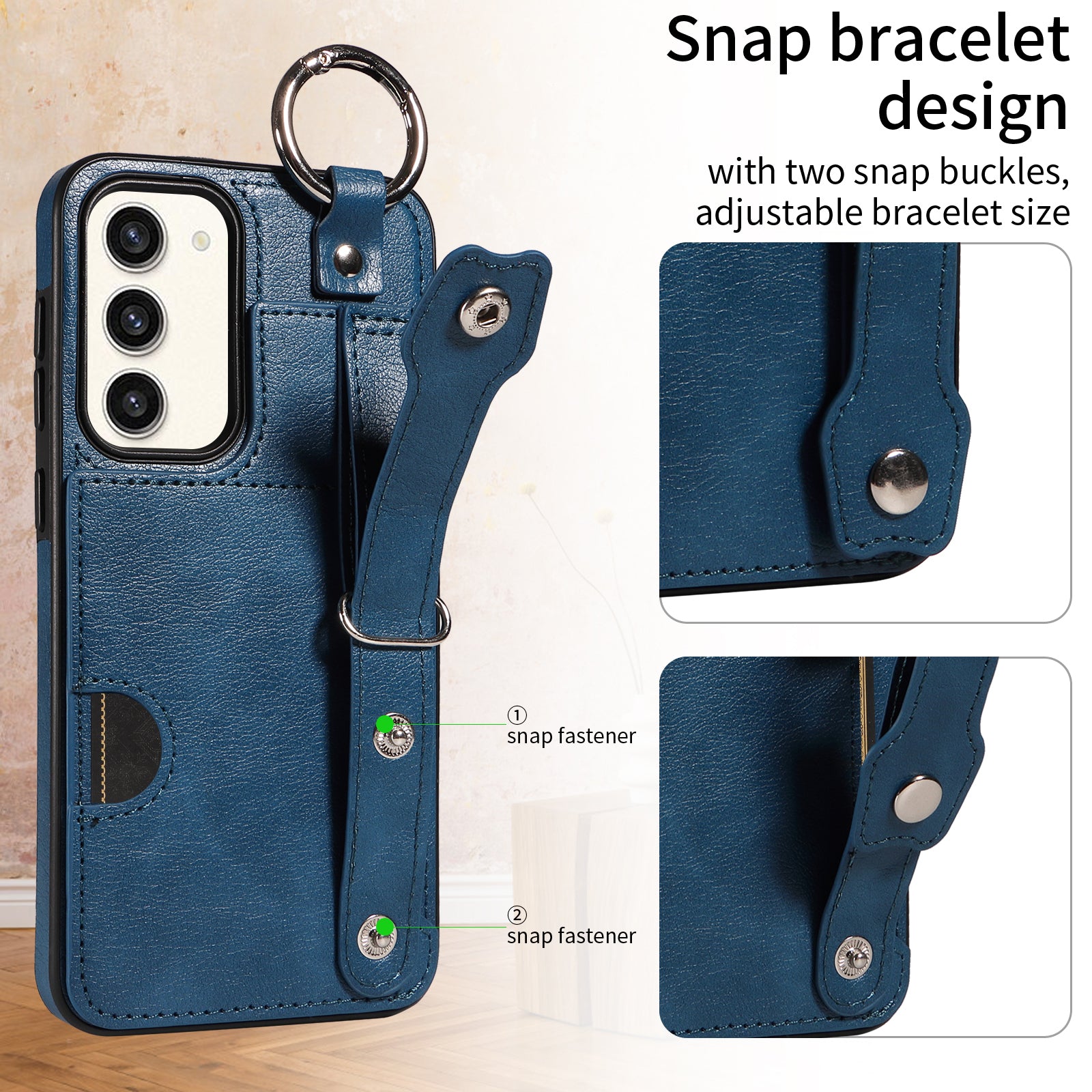 008 For Samsung Galaxy S23+ Kickstand Case Anti-Dorp PU+TPU Phone Cover with Ring Buckle - Blue