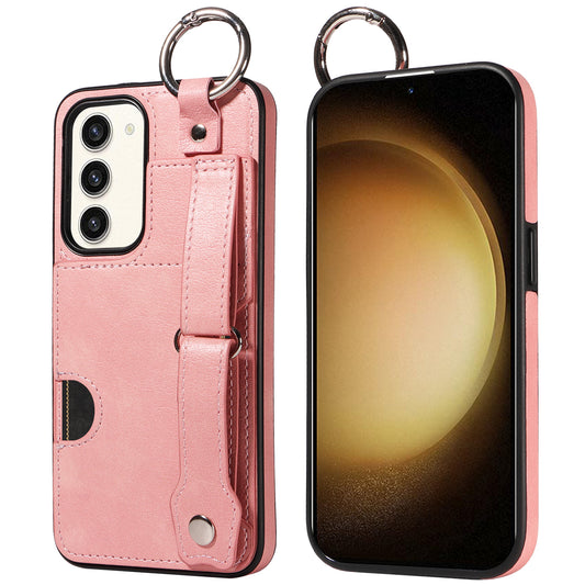 008 For Samsung Galaxy S23+ Kickstand Case Anti-Dorp PU+TPU Phone Cover with Ring Buckle - Pink