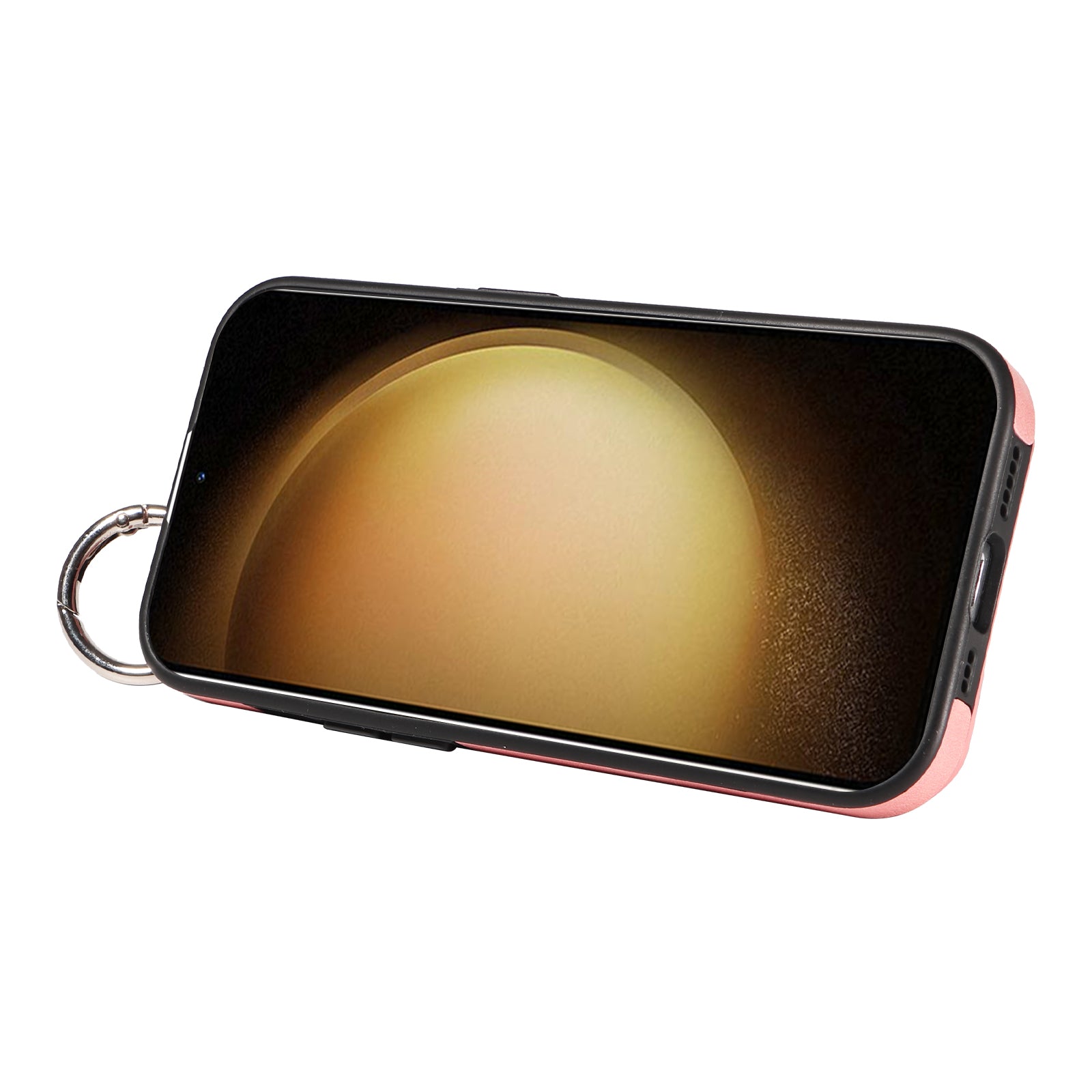 008 For Samsung Galaxy S23+ Kickstand Case Anti-Dorp PU+TPU Phone Cover with Ring Buckle - Pink