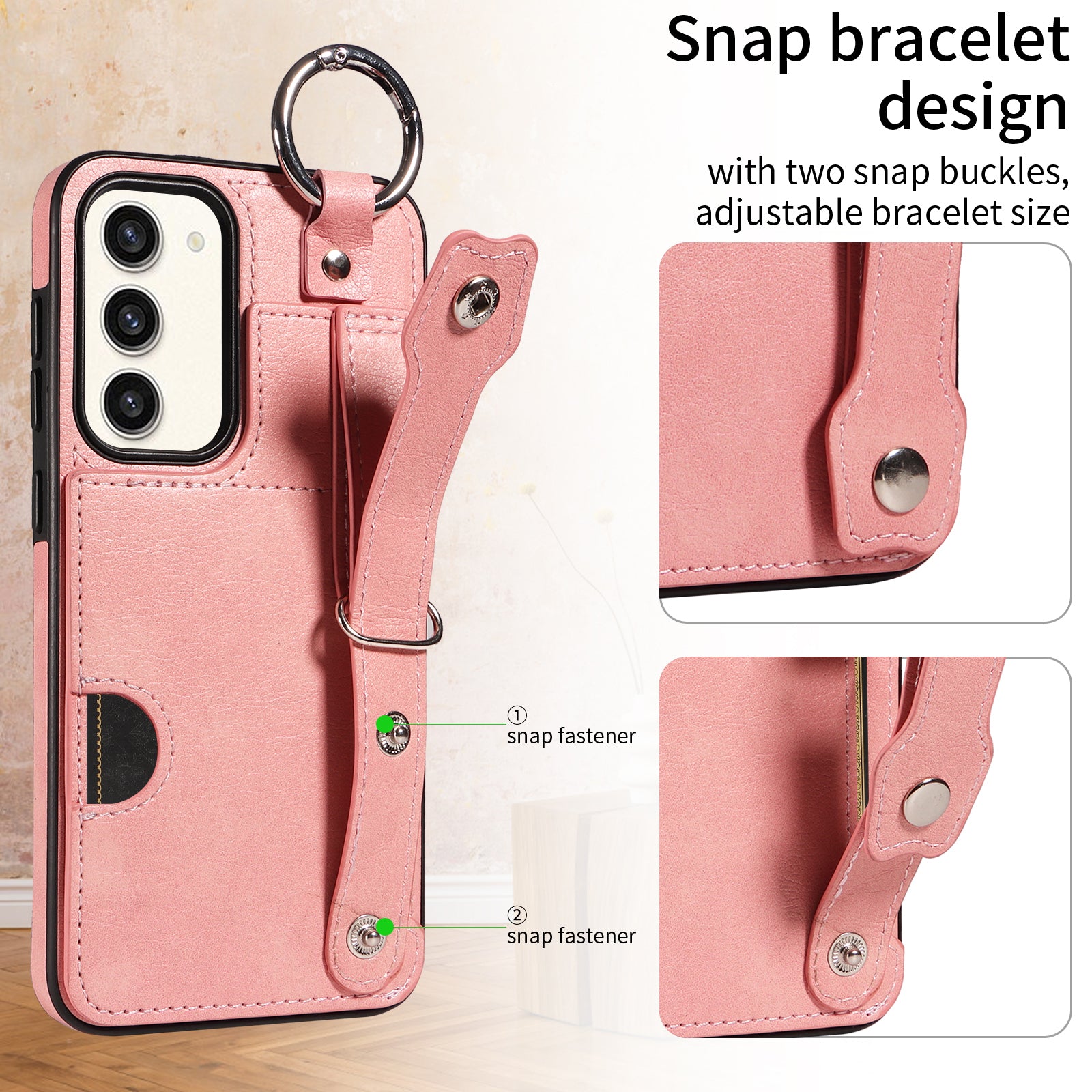 008 For Samsung Galaxy S23+ Kickstand Case Anti-Dorp PU+TPU Phone Cover with Ring Buckle - Pink