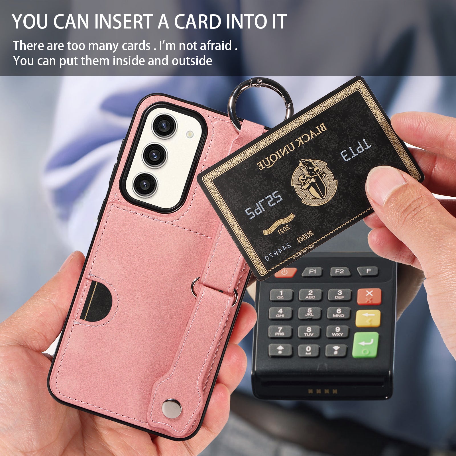 008 For Samsung Galaxy S23+ Kickstand Case Anti-Dorp PU+TPU Phone Cover with Ring Buckle - Pink