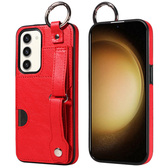 008 For Samsung Galaxy S23+ Kickstand Case Anti-Dorp PU+TPU Phone Cover with Ring Buckle - Red