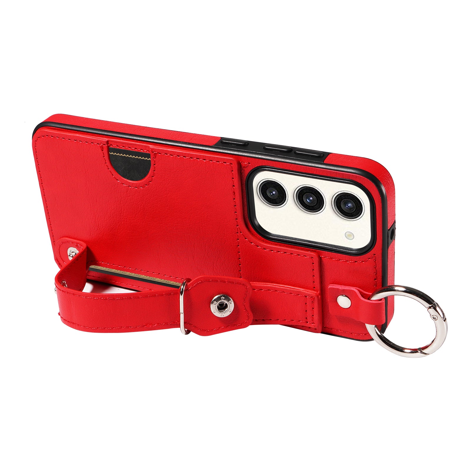 008 For Samsung Galaxy S23+ Kickstand Case Anti-Dorp PU+TPU Phone Cover with Ring Buckle - Red
