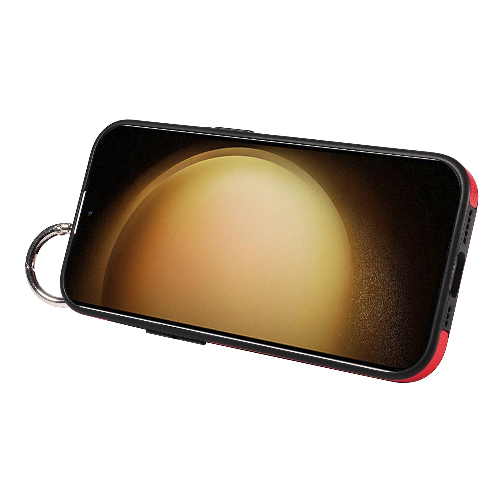 008 For Samsung Galaxy S23+ Kickstand Case Anti-Dorp PU+TPU Phone Cover with Ring Buckle - Red
